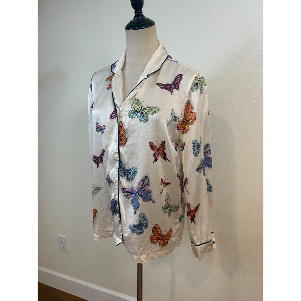 Nick & Nora Pajama Set Womens S Ivory Butterfly 100% Silk Sleepwear Coquette - Picture 7 of 15